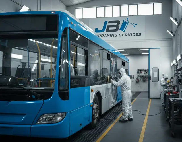 Technician preparing a bus for paint in the Bayswater workshop